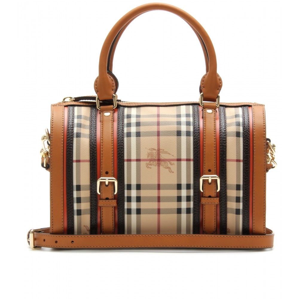 BURBERRY Mini leather-trimmed printed canvas tote | NET-A-PORTER